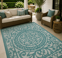 Frisco Medallion Outdoor Rug Turquoise & Beige | Oriental Weavers Egypt