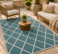 Frisco Grid Outdoor Rug in blue and white  | Oriental Weavers